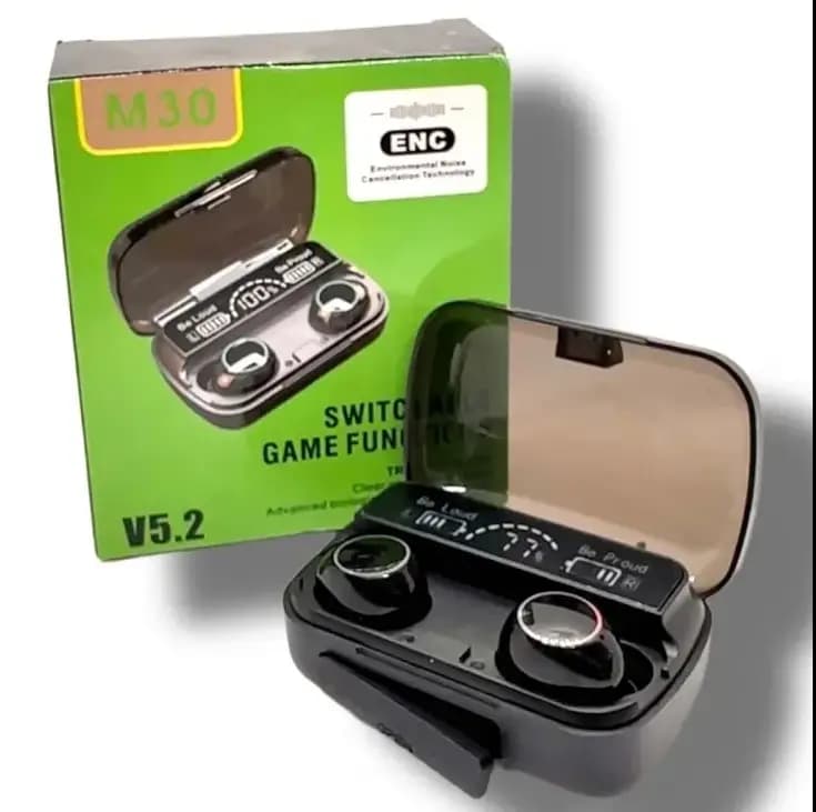 M30 TWS Earbuds airbuds and airdots Wireless Headphones Bluetooth Earbuds 5.3 Touch Stereo Waterproof Earbuds Headsets Physical Noise Reduction Light Touch Control Bluetooth Headphones LED Digital Display with powerbank