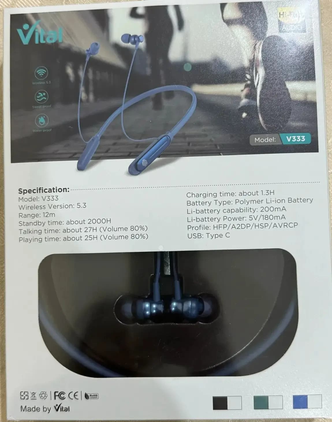 VITAL V333 Neckband Sports Wireless Earphones Wireless HeadPhone With 25hours Talk Time Vital v333 neckband touch sensor