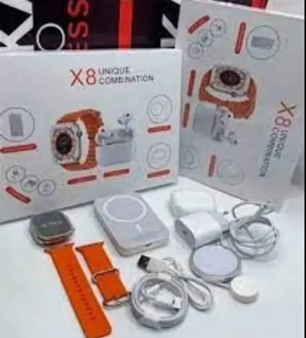 X8 Unique Combination Smart Watch  Smartwatch with Earbuds + Power Bank + Wireless Charger | Latest 4-in-1 Smart Watch