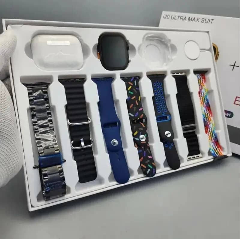 100% Orignal i20 Ultra Max Smart Watch for Men - 10 in 1 Smart watch With Airpods Pro & 7 Straps - Golden Smart Watch For men Women -Smart Watch With All Health & Sports Features - Airpods Pro Smart Watch Waterproof Smart Watch
