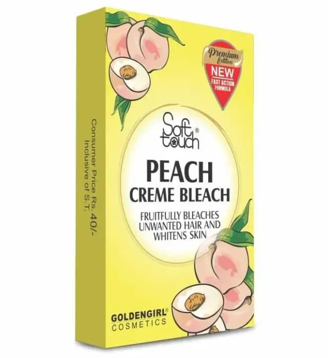 Soft Touch Peach Creme Bleach Sachet Pack  Fruit Extracts for Gentle Hair Bleaching & Skin Whitening | Instant Glow & Fresh Look