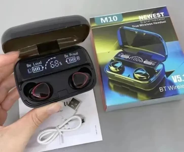 TWS M10 Wireless Bluetooth Airbuds 5.3 Earbuds Finger Touch Control Noise Cancellation with LED Display Sport Earphones with Power Bank, in Ear Base with Built Mic