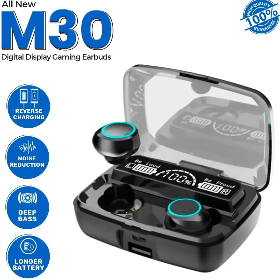 M30 TWS Earbuds airbuds and airdots Wireless Headphones Bluetooth Earbuds 5.3 Touch Stereo Waterproof Earbuds Headsets Physical Noise Reduction Light Touch Control Bluetooth Headphones LED Digital Display with powerbank